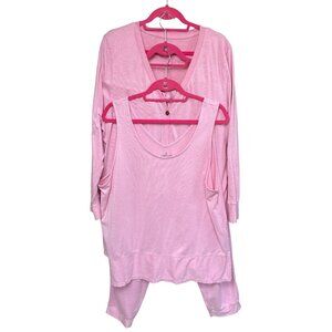 Cuddl Duds Pajama Set Womens P2X Pink Soft Stretch Button Cardigan Tank Lounge